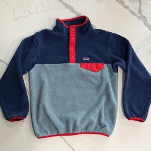 Navy and Light Blue Fleece Patagonia Synchilla Pullover with Red Accents